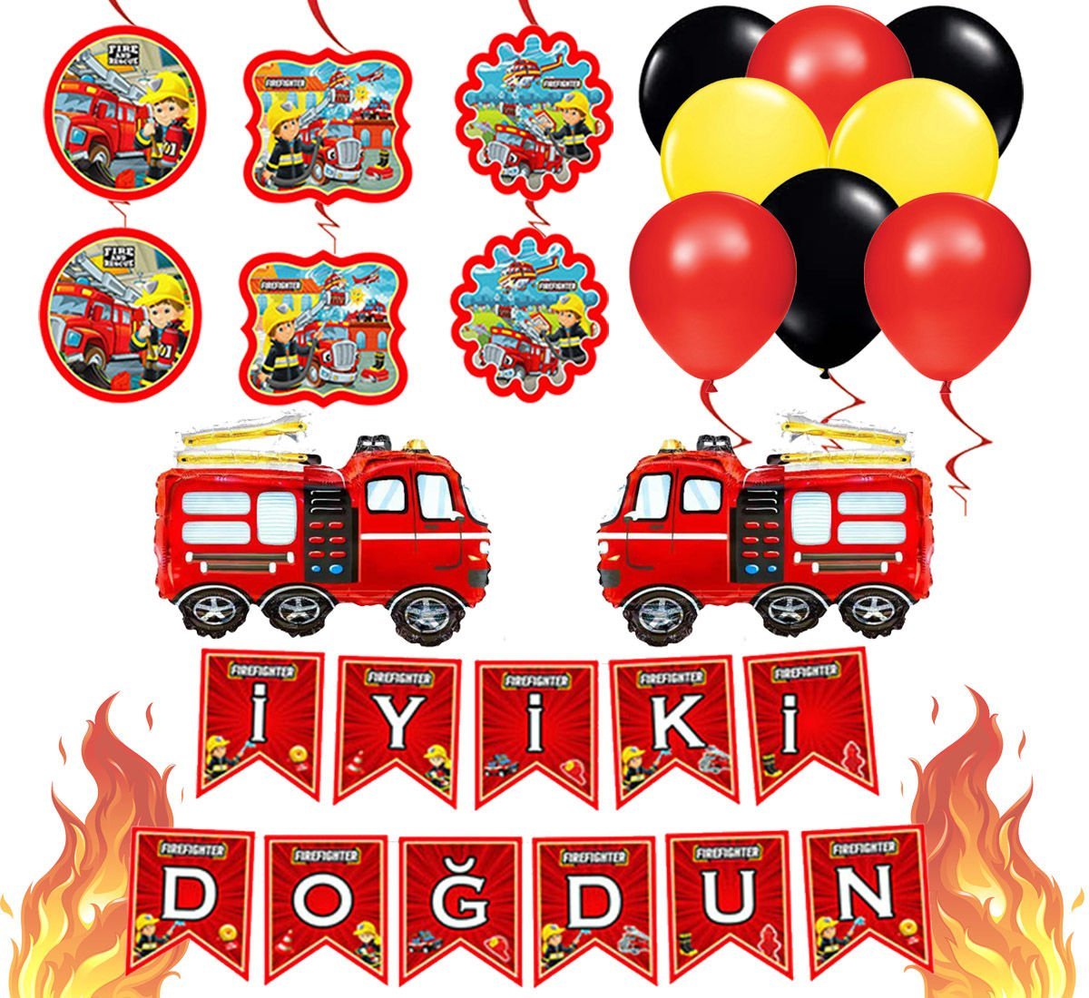 İtfaiye Temalı Doğum Günü Süsleme Seti