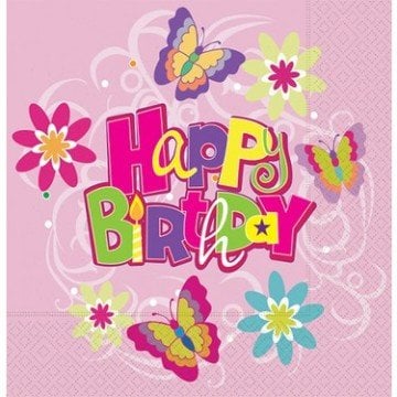 Pırıltılı Kelebek Doğum Günü Peçetesi