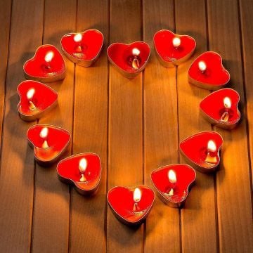 Kırmızı Tealight Kalp Mum 10 Adet